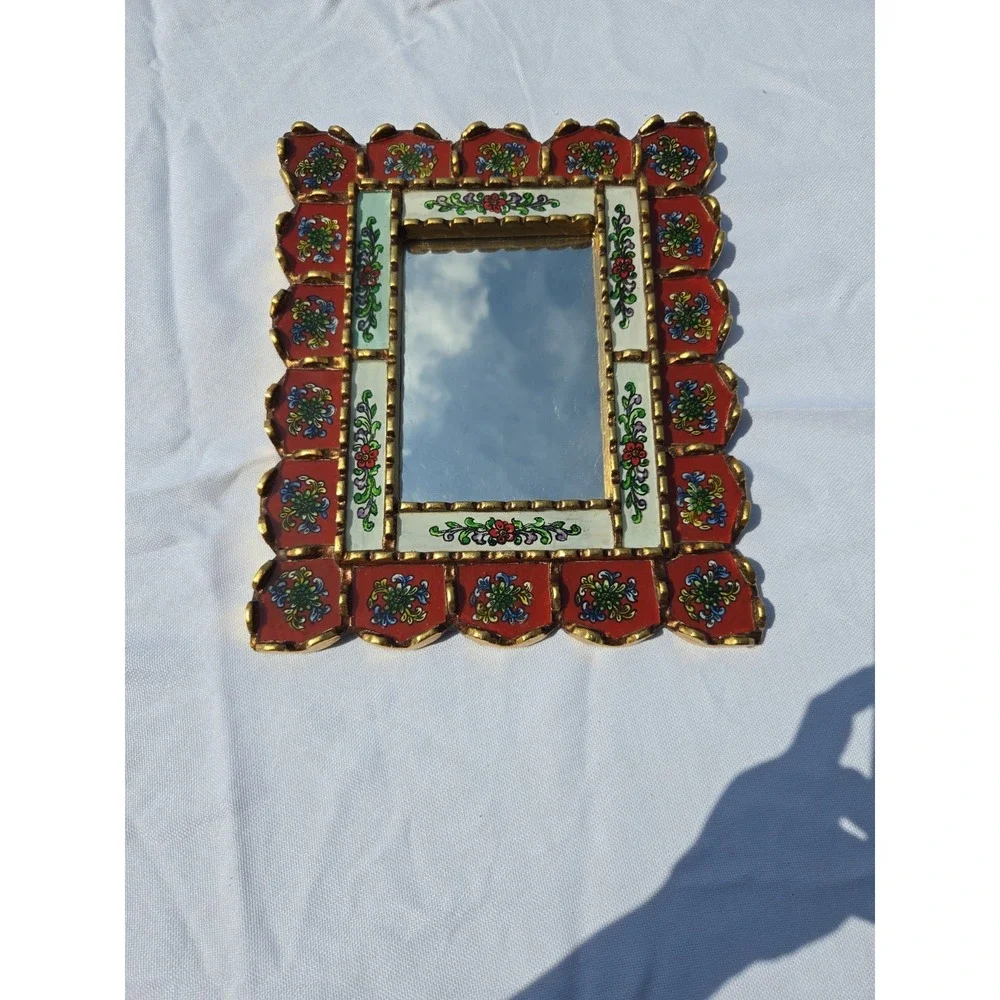NEW Peruvian Hanging Cuzco  Rectangular Mirror PURPLE Hand Painted Art 12x10